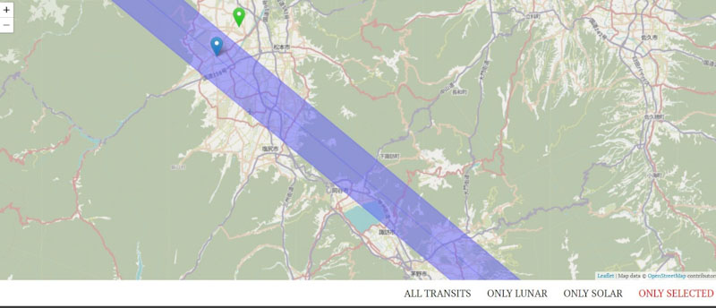 ISS Transit Finder による、安曇野・松本地域の図